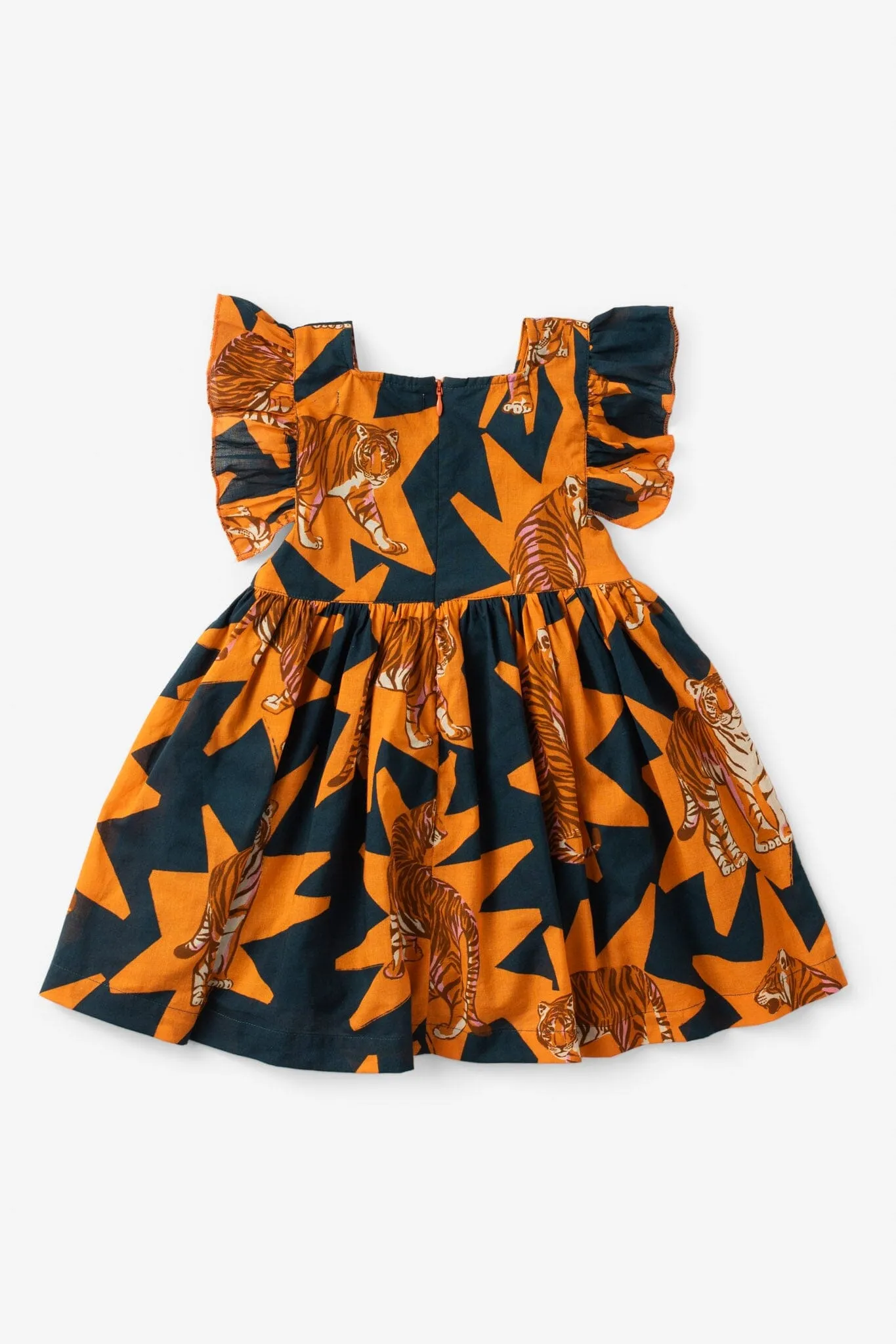 Girls Maya Flutter Sleeve Dress - Tiger Print