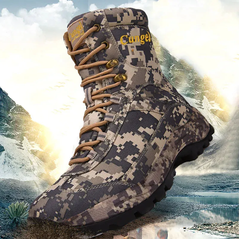 Hiking Camouflage Genuine Leather Boots