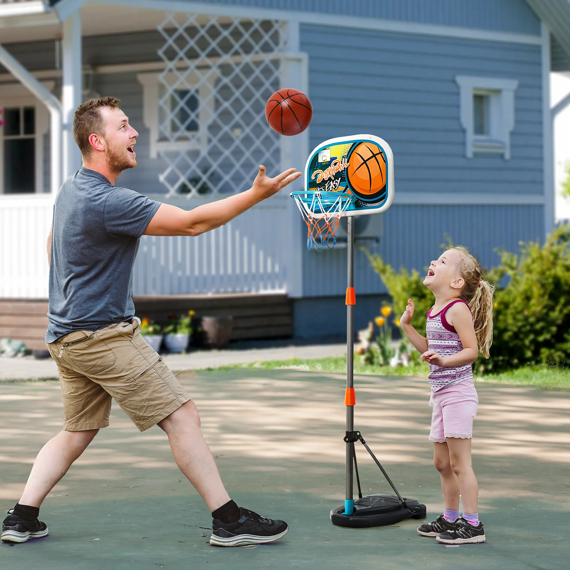 HOMCOM Kids Basketball Hoop and Stand - Portable Adjustable Basketball Set with Ball, Pump, and Backboard, Heights 126-158 cm