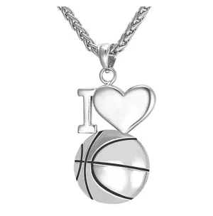 I Love Basketball Necklace NBA Gift Pendant Sports Heart Basketball Chain 22in.