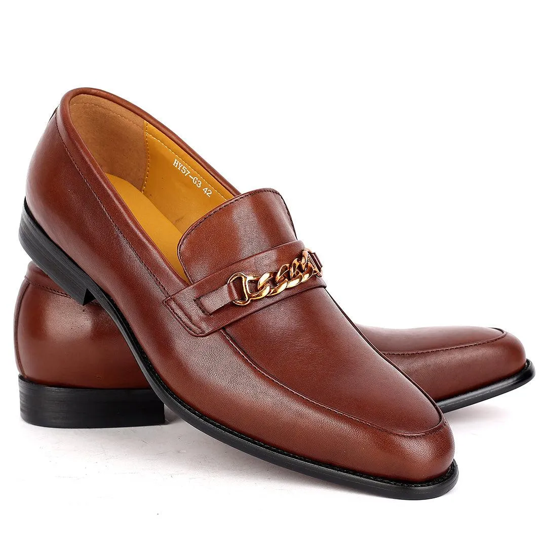 J.M Weston Brown Classy Men's Shoe With Gold Chain Design