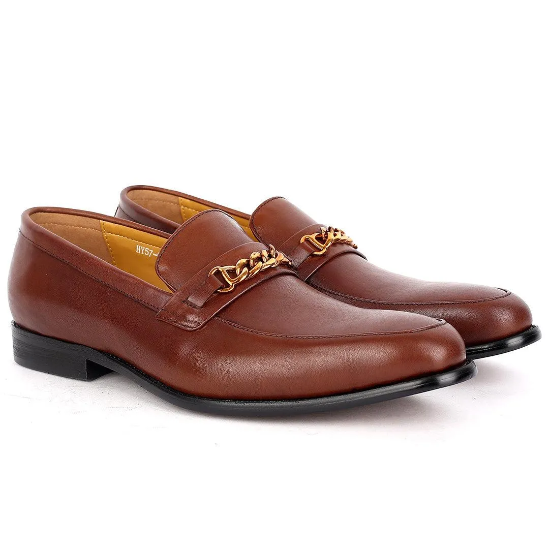 J.M Weston Brown Classy Men's Shoe With Gold Chain Design