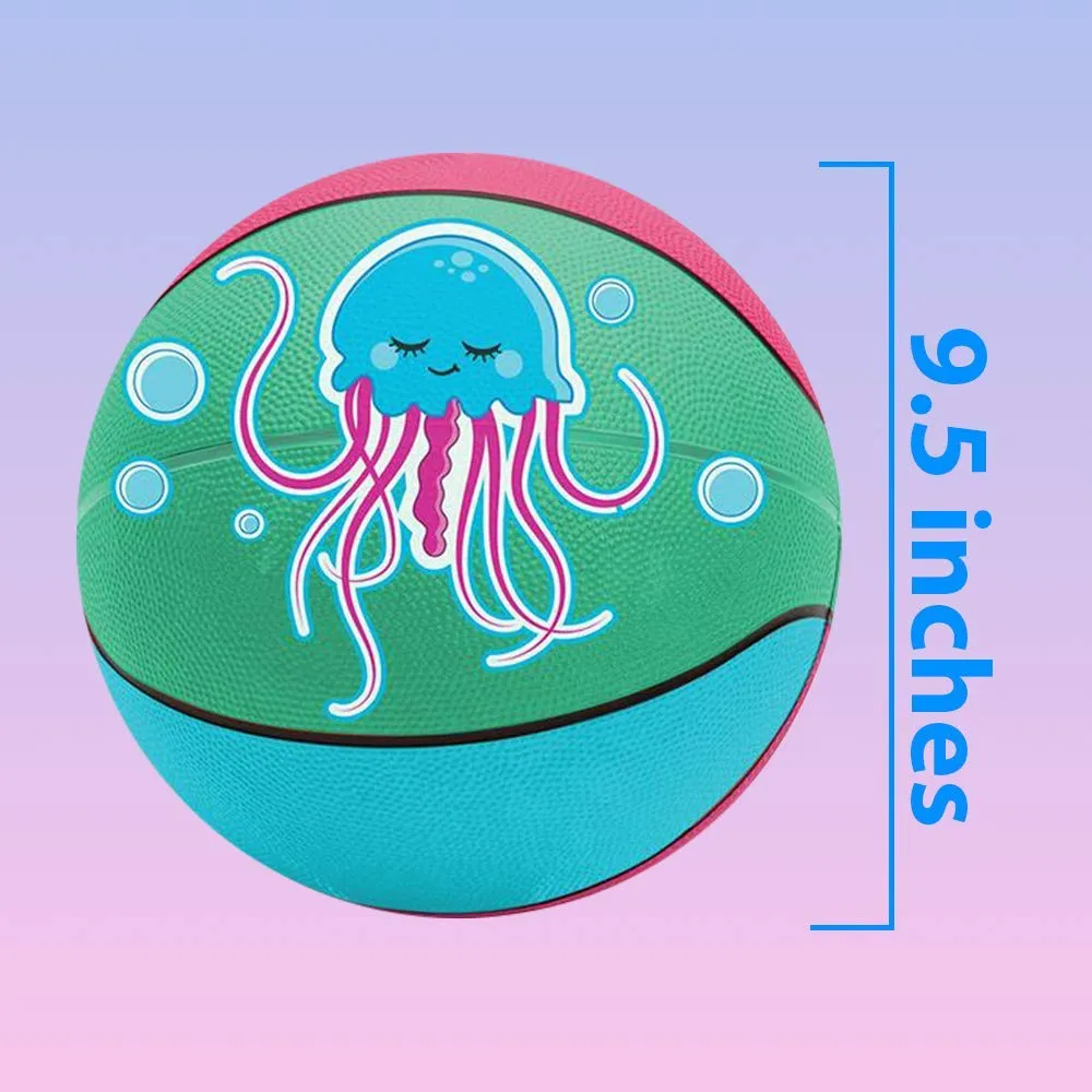 Kicko Jellyfish Basketball - 9.5 Inch Regular-Sized Multi-Color Ball with Jelly Fish Print