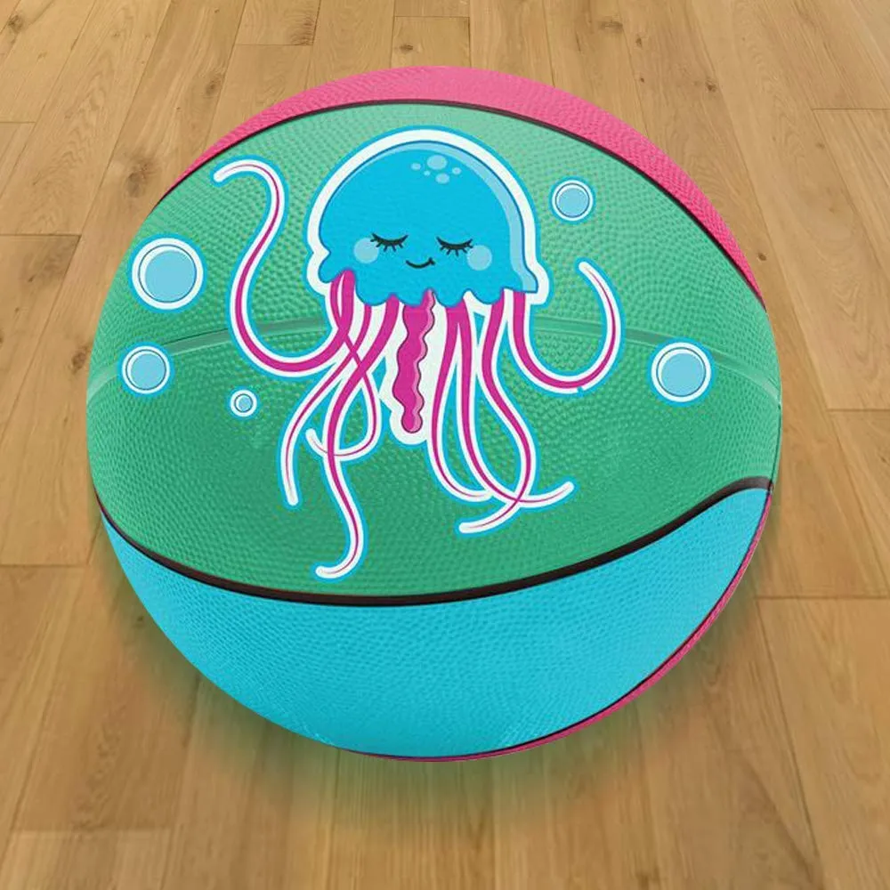 Kicko Jellyfish Basketball - 9.5 Inch Regular-Sized Multi-Color Ball with Jelly Fish Print