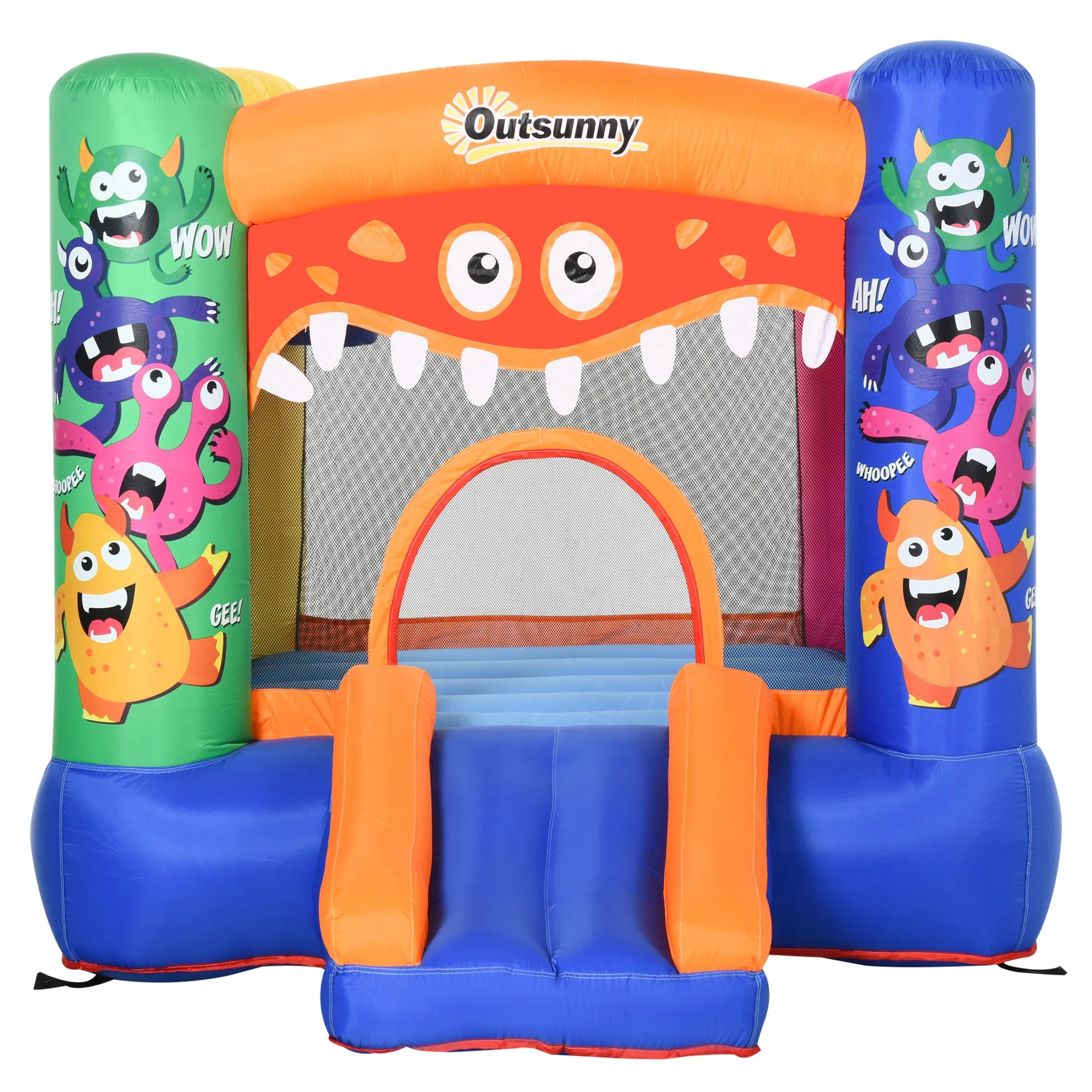 Kids Bounce Castle House Inflatable Trampoline Slide Basket with Blower for Kids Age 3-8 Monster Design 2.5 x 1.8 x 1.75m Multi-color