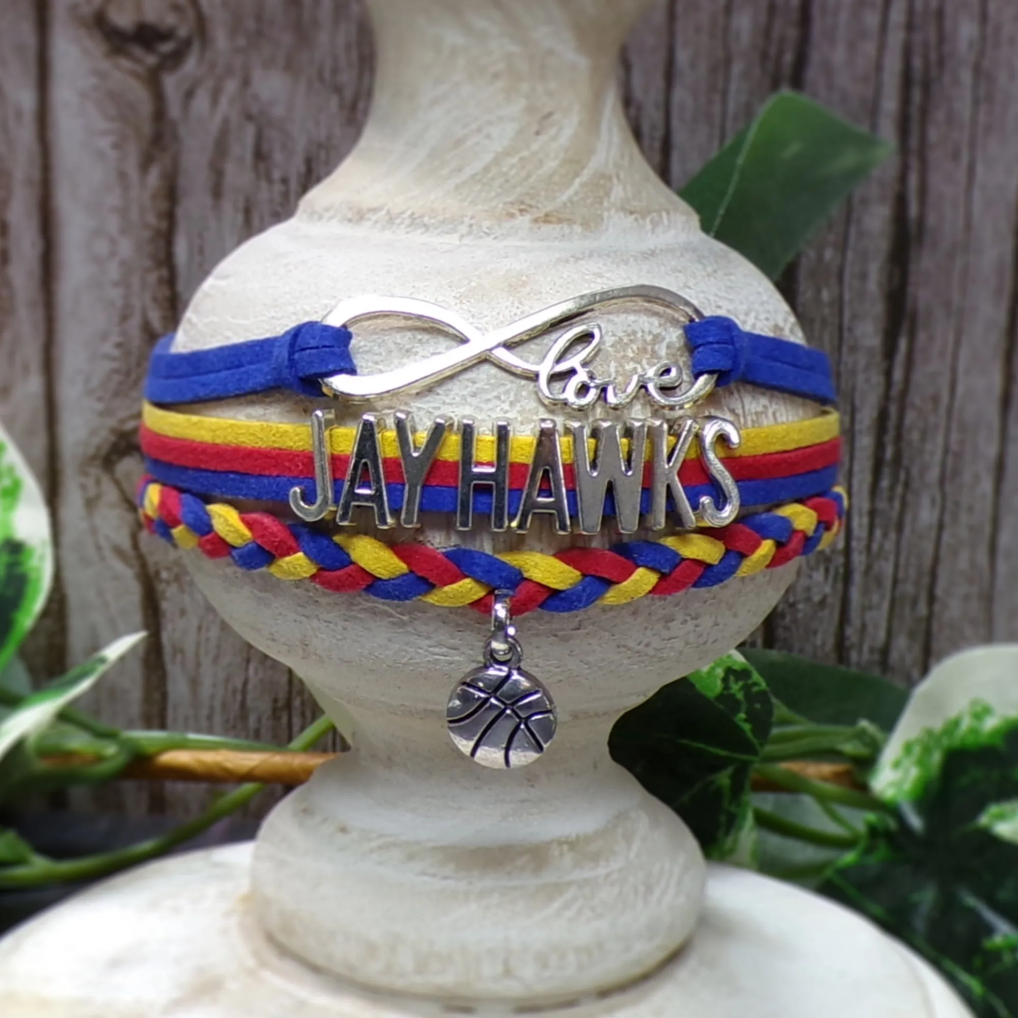 KU Jayhawk Basketball Braided Charm Bracelet