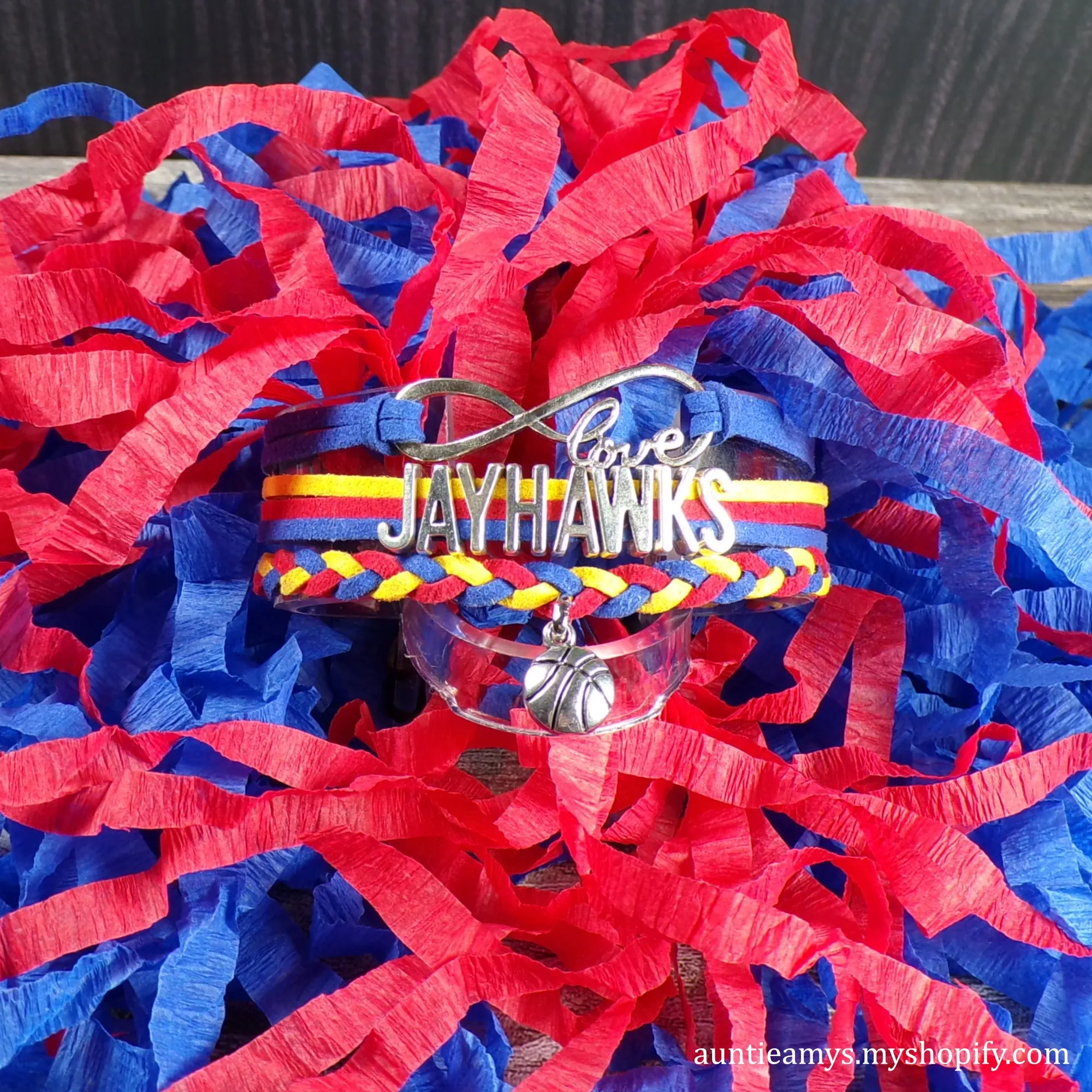 KU Jayhawk Basketball Braided Charm Bracelet