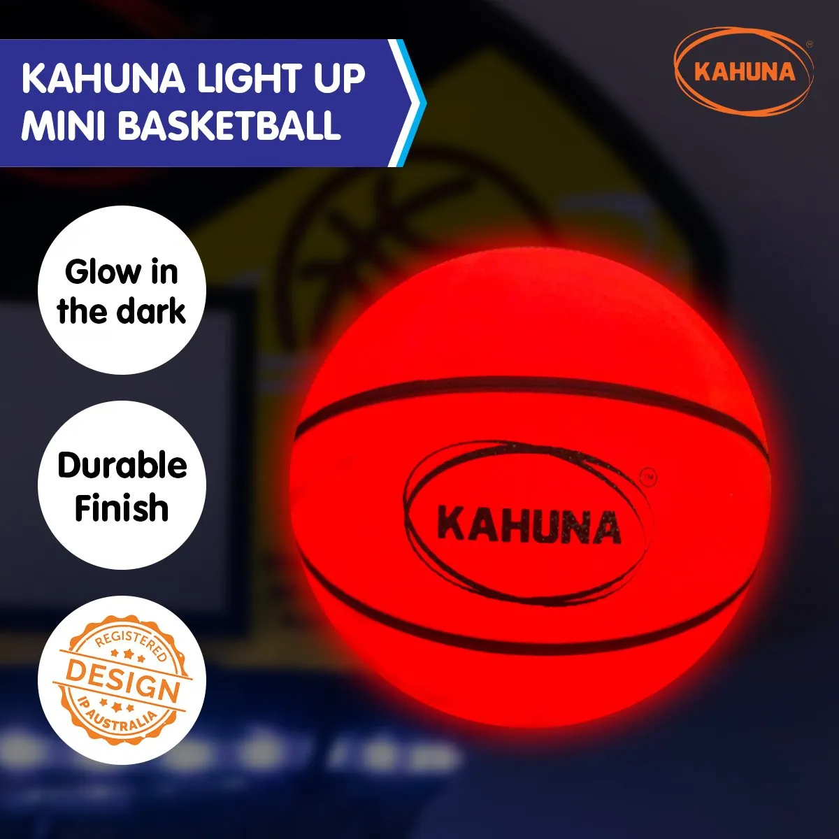 LED Glow Mini Basketball, Size 3, Durable Finish, Kahuna