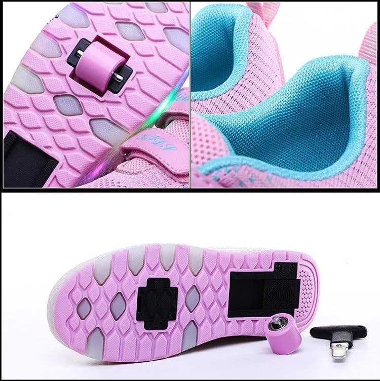 Led Roller Shoes For Kids 1 or 2 Wheel Options - Pink  | Led Light Roller Heel Wheel Shoes