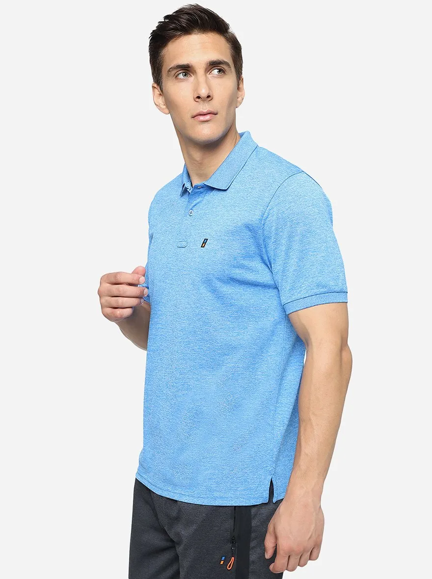 Light Blue Melange Solid Slim Fit T-Shirt | Jade Play