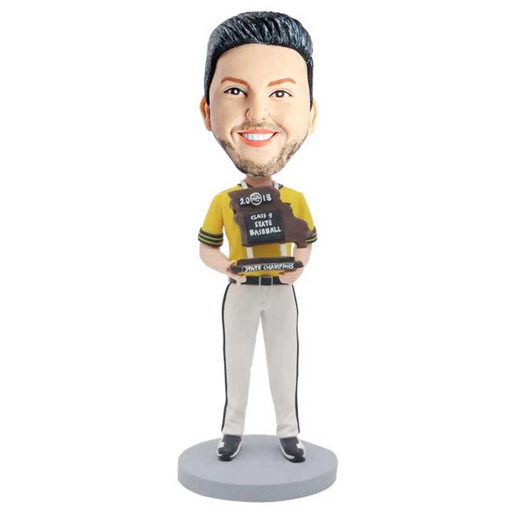 Male Baseball Player In Professional Uniform With Medal Custom Figure Bobblehead