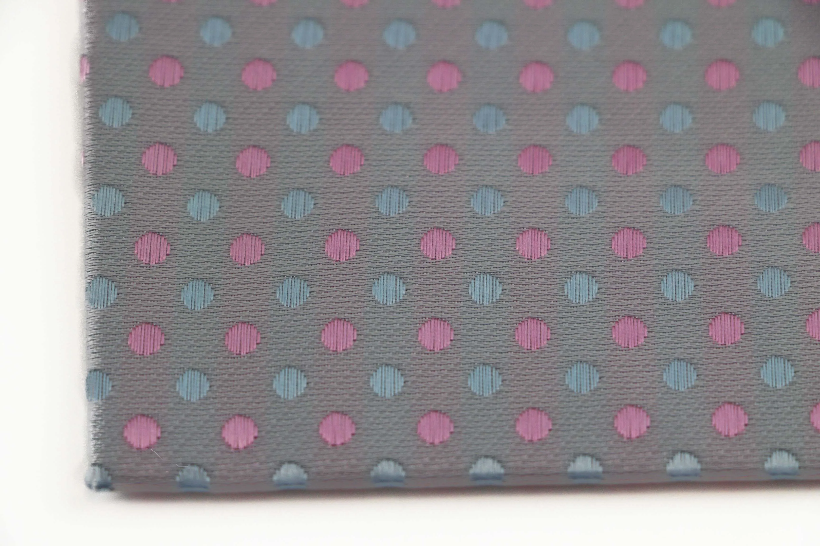 Mens Grey, Light Pink And Blue Small Polka Dot Silk Pocket Square