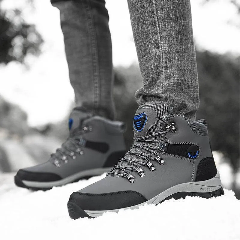 Men's Warm Ankle Hiking Boots with Plush Lining and Lace-up Design