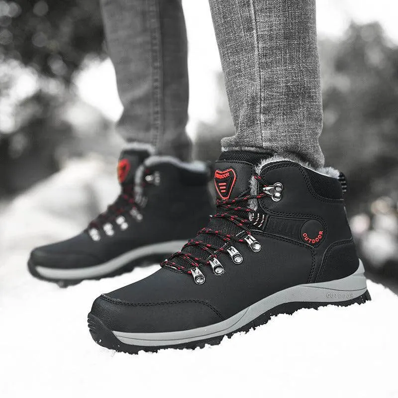 Men's Warm Ankle Hiking Boots with Plush Lining and Lace-up Design