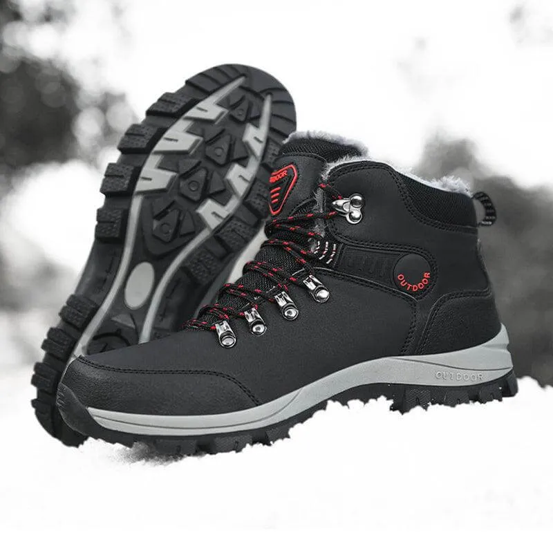 Men's Warm Ankle Hiking Boots with Plush Lining and Lace-up Design