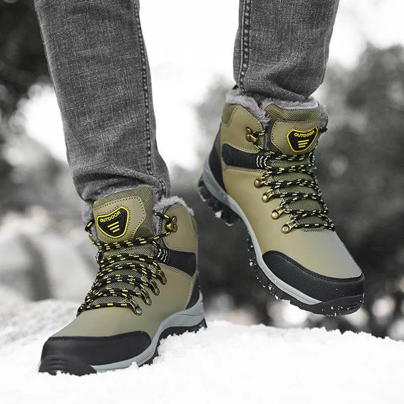 Men's Warm Ankle Hiking Boots with Plush Lining and Lace-up Design