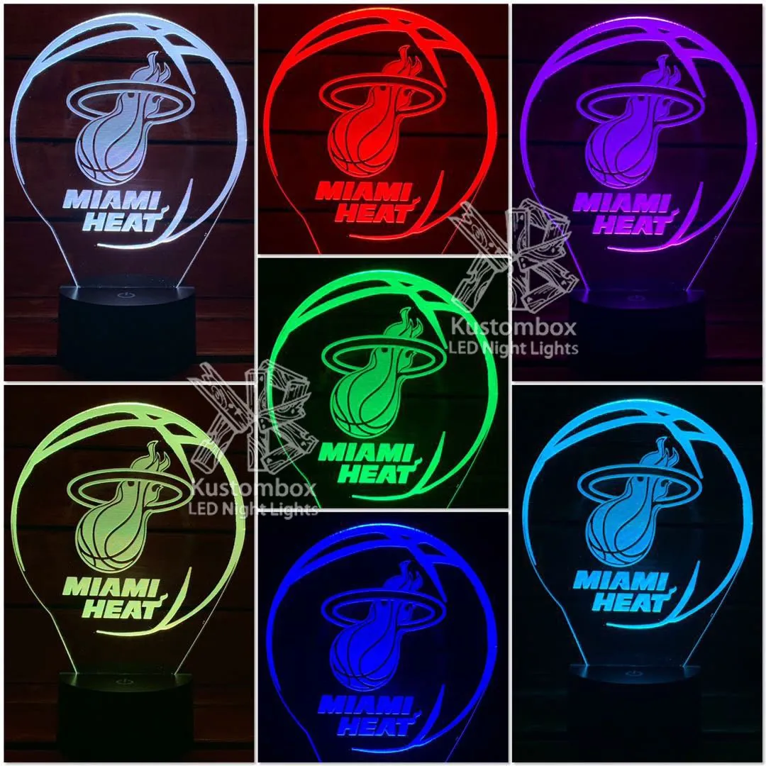 MIAMI HEAT BASKETBALL Team 3D LED Night Light Lamp