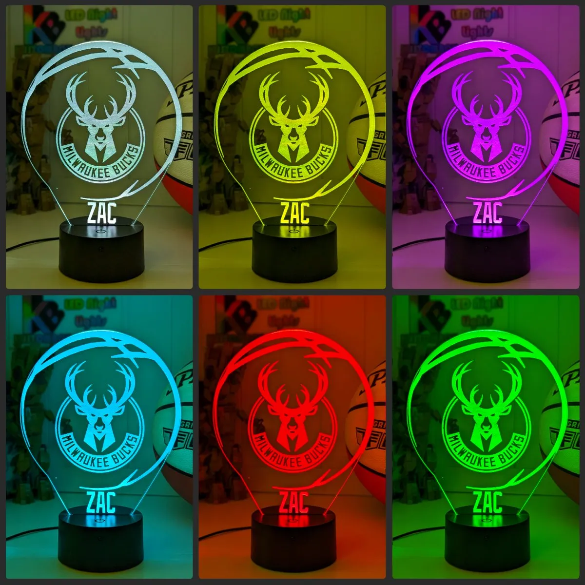 MILWAUKEE BUCKS BASKETBALL LED Night Light Lamp