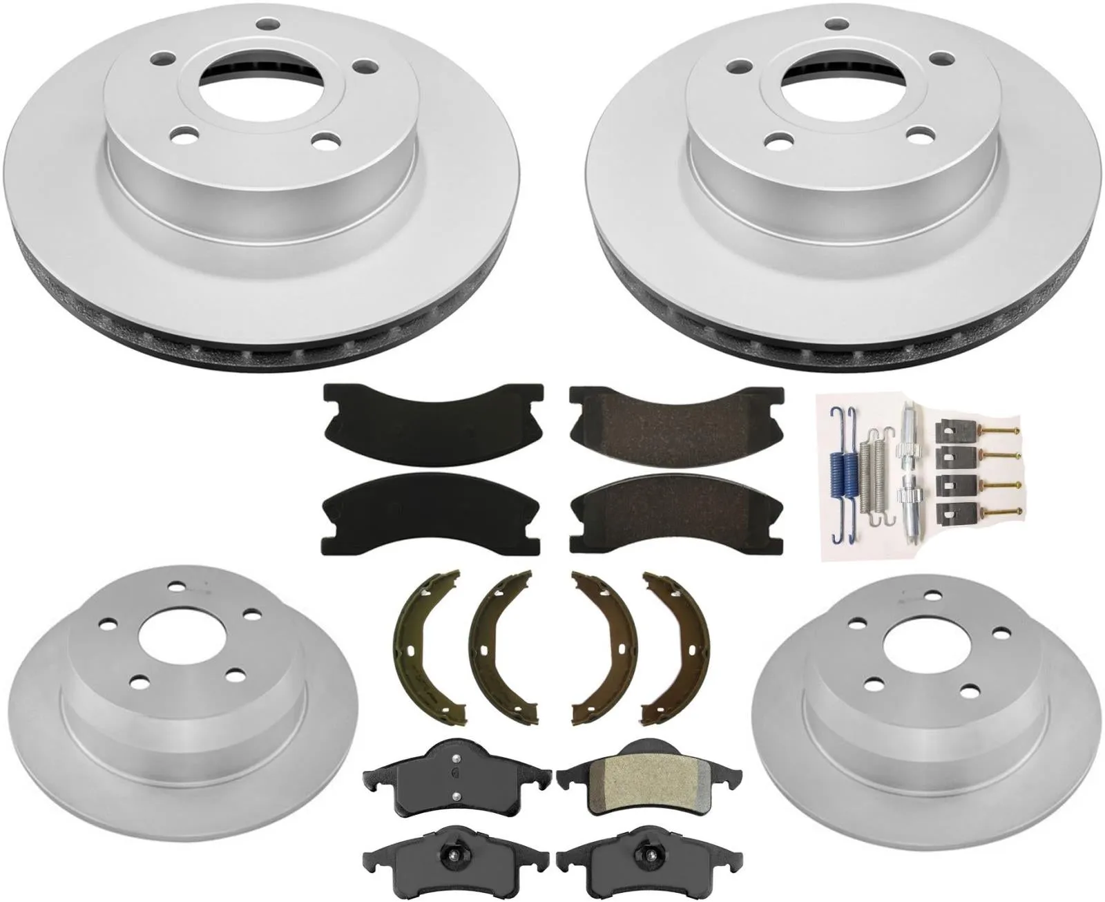 New Front Rear Rotors Brake Pads Shoes Spring Kit for Jeep Grand Cherokee 03-04