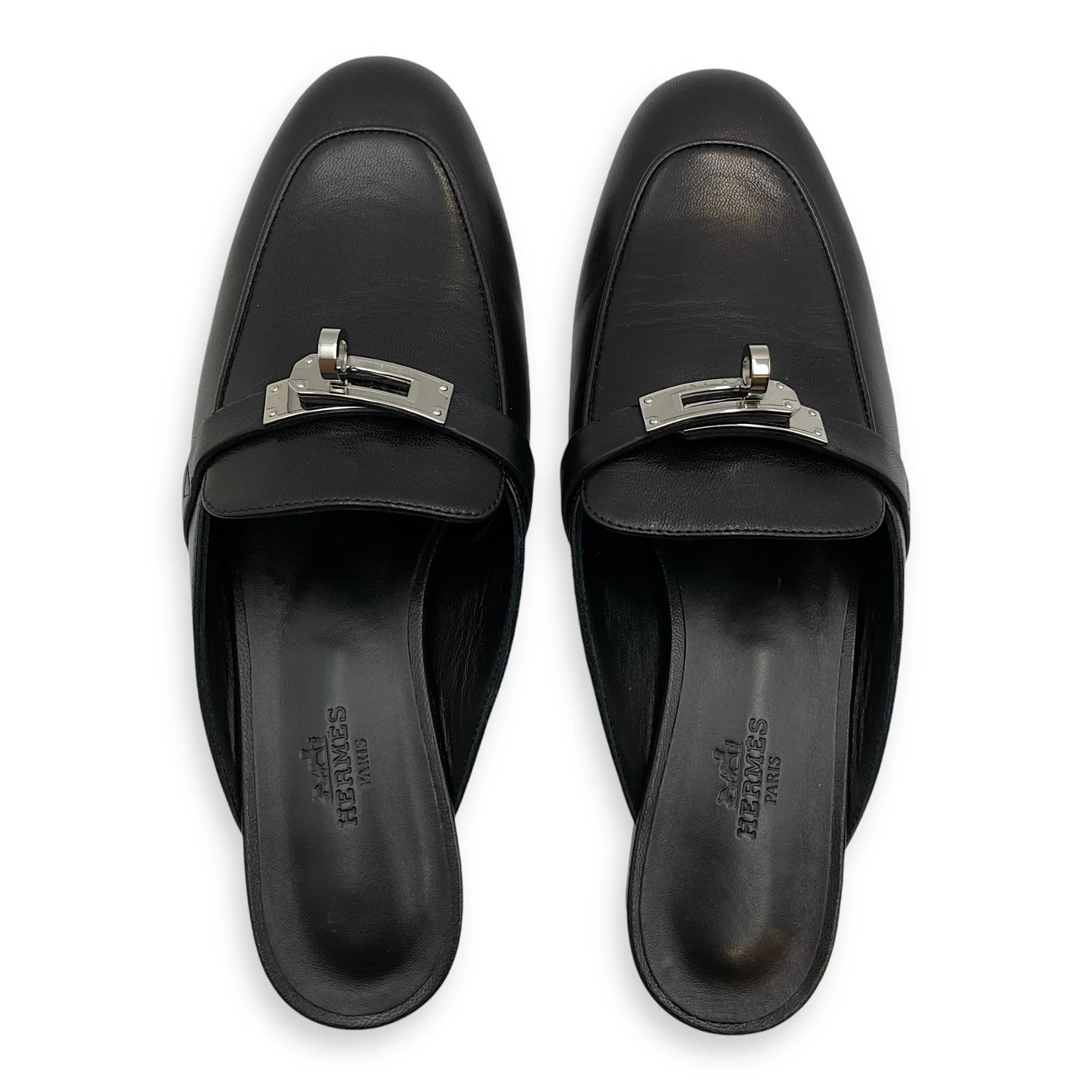 Oz Mules 36.5 Black Shoes in Calfskin, Palladium hardware