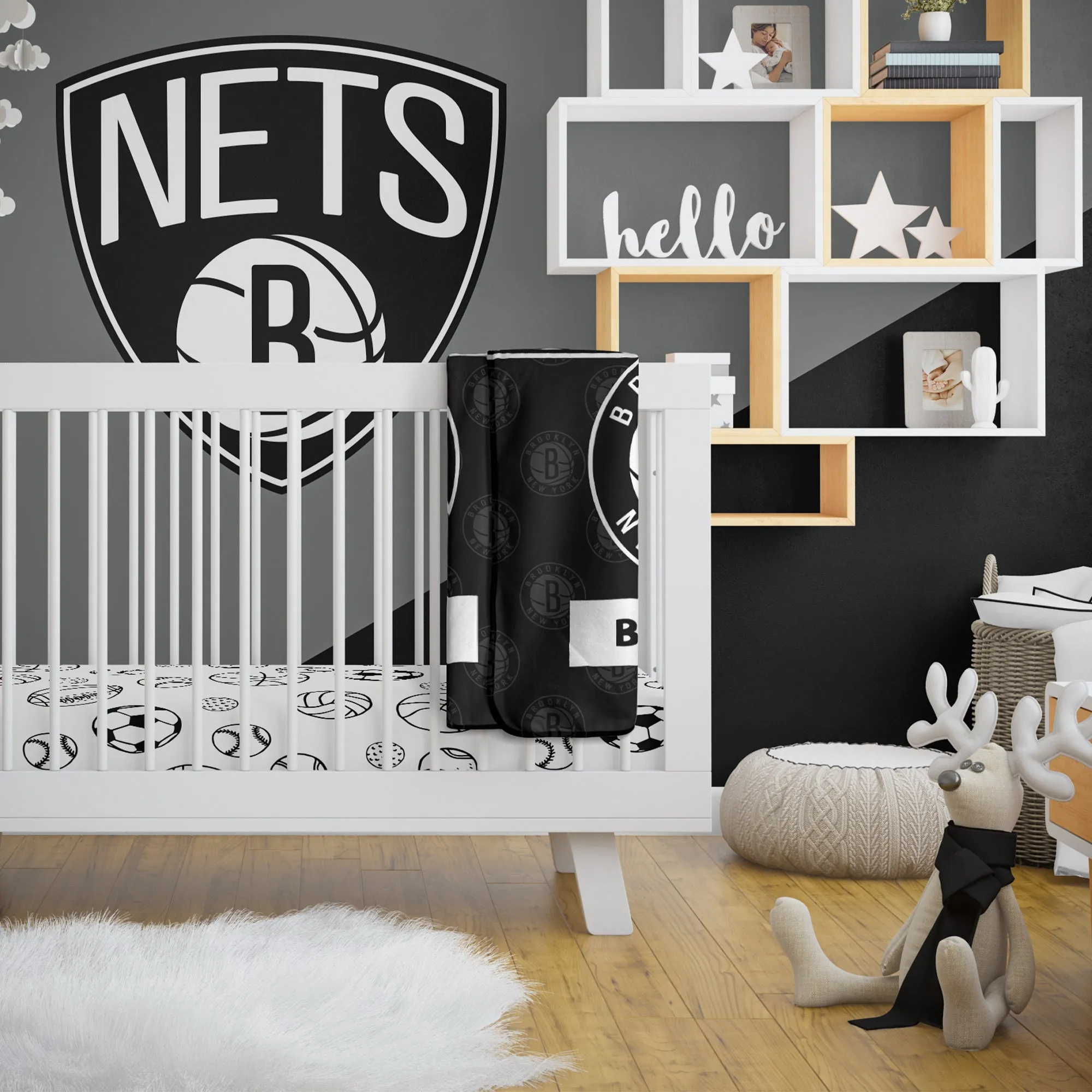 Personalized Brooklyn Nets Emblem Baby Pixel Fleece Blanket