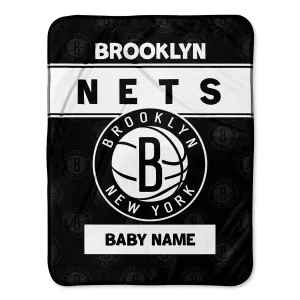 Personalized Brooklyn Nets Emblem Baby Pixel Fleece Blanket