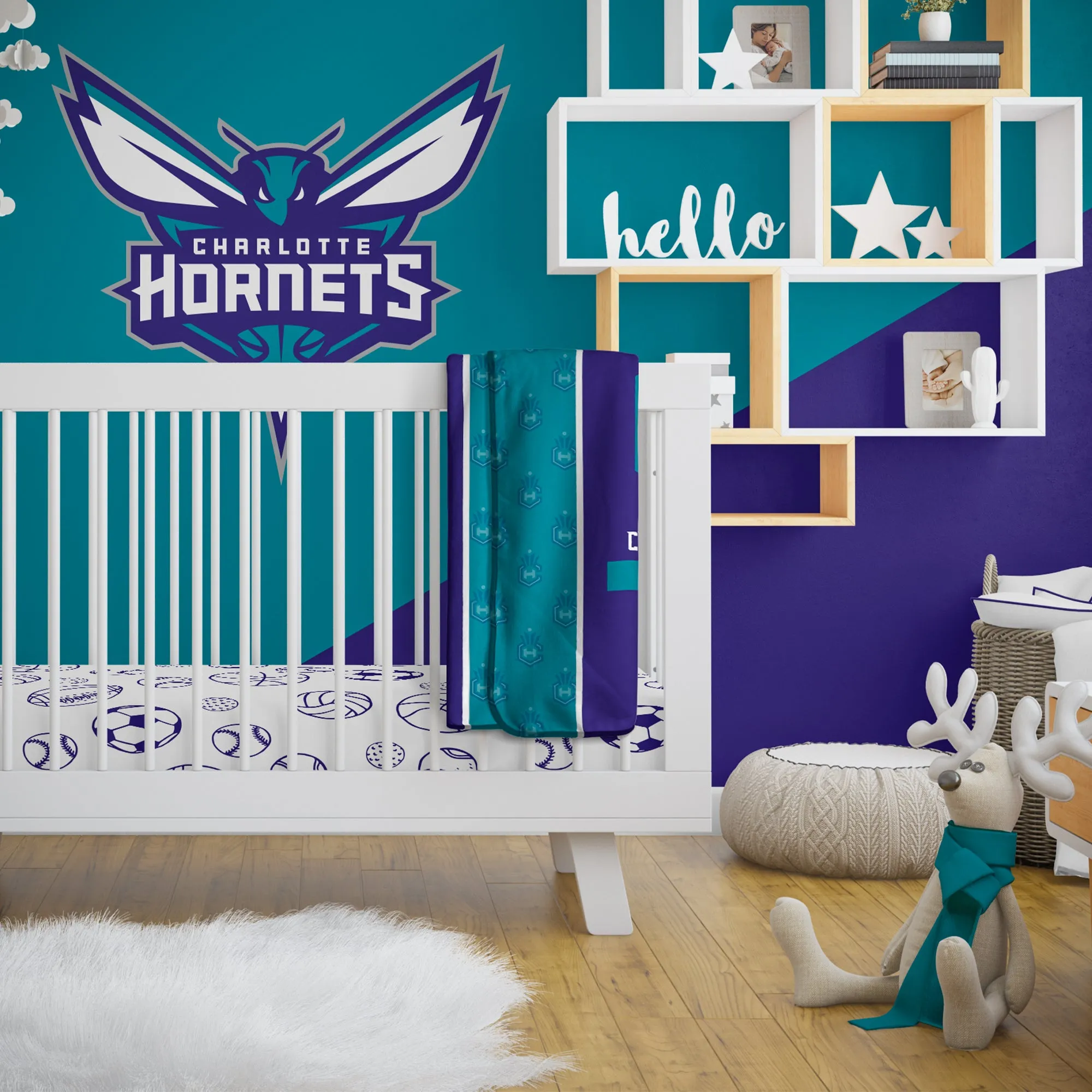 Personalized Charlotte Hornets Icon Baby Pixel Fleece Blanket