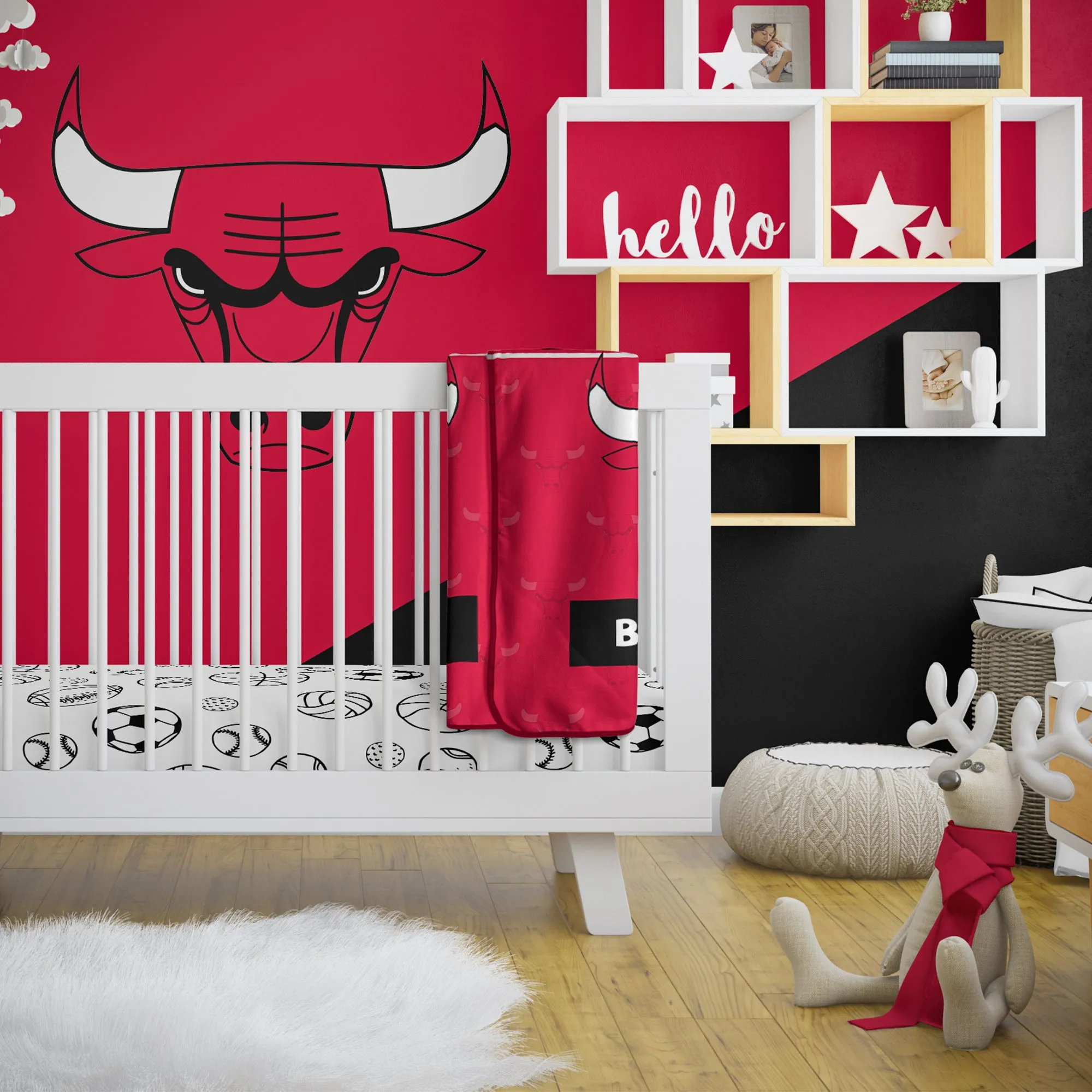 Personalized Chicago Bulls Emblem Baby Pixel Fleece Blanket