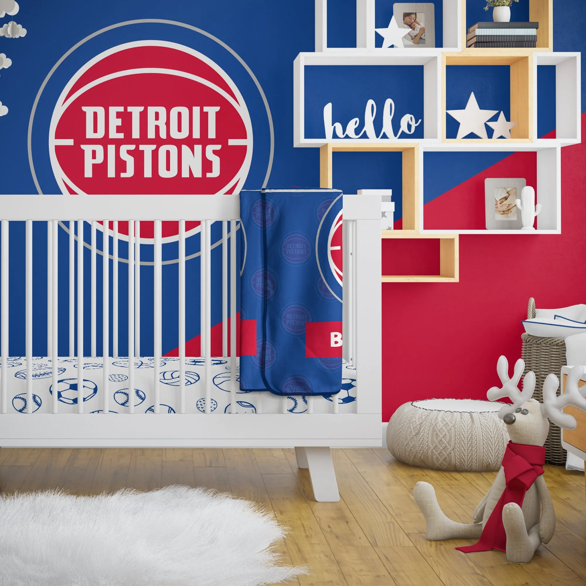 Personalized Detroit Pistons Emblem Baby Pixel Fleece Blanket