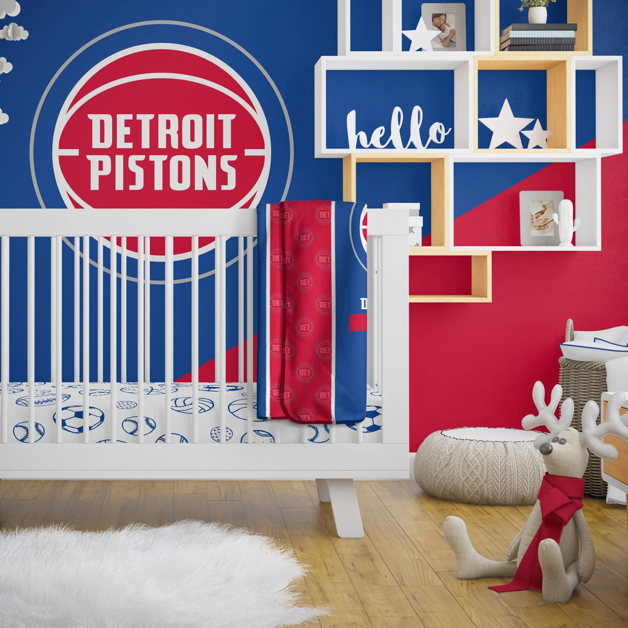 Personalized Detroit Pistons Icon Baby Pixel Fleece Blanket