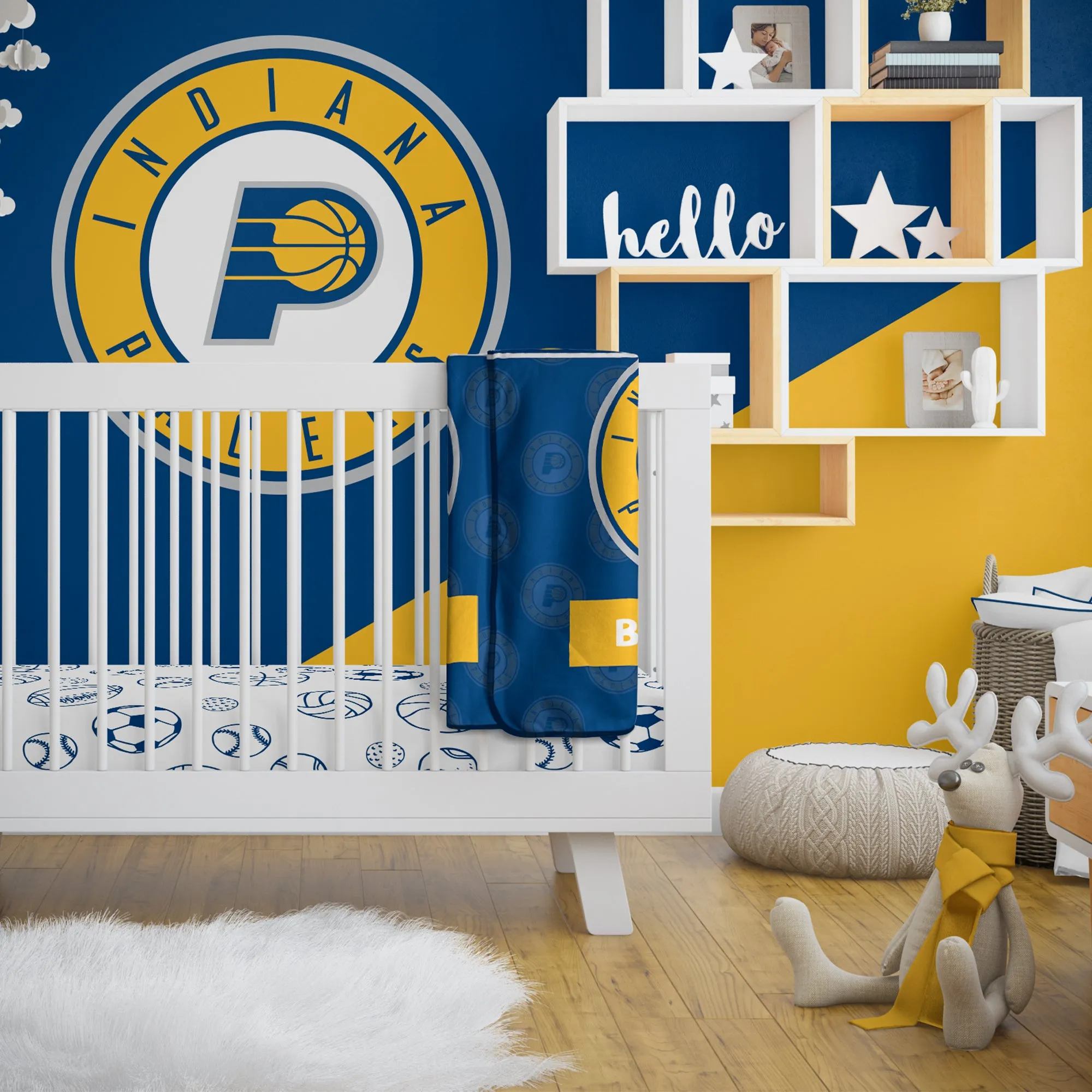 Personalized Indiana Pacers Emblem Baby Pixel Fleece Blanket