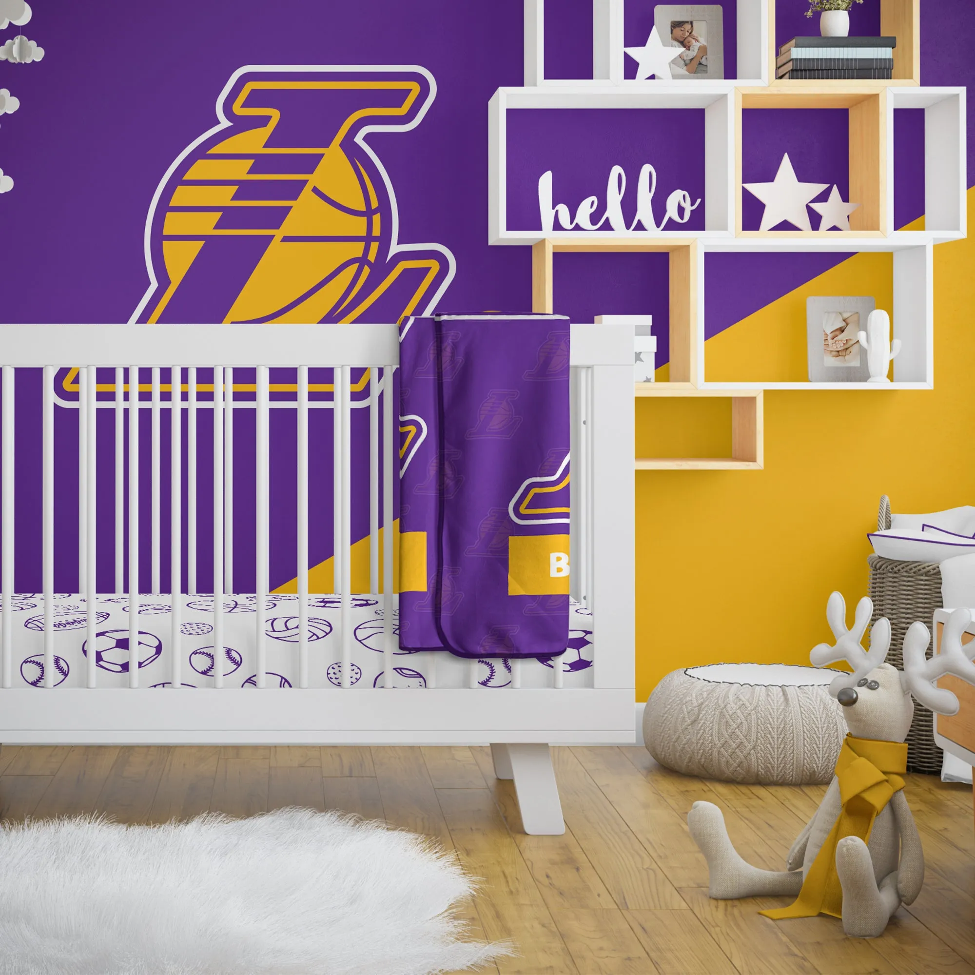 Personalized Los Angeles Lakers Emblem Baby Pixel Fleece Blanket