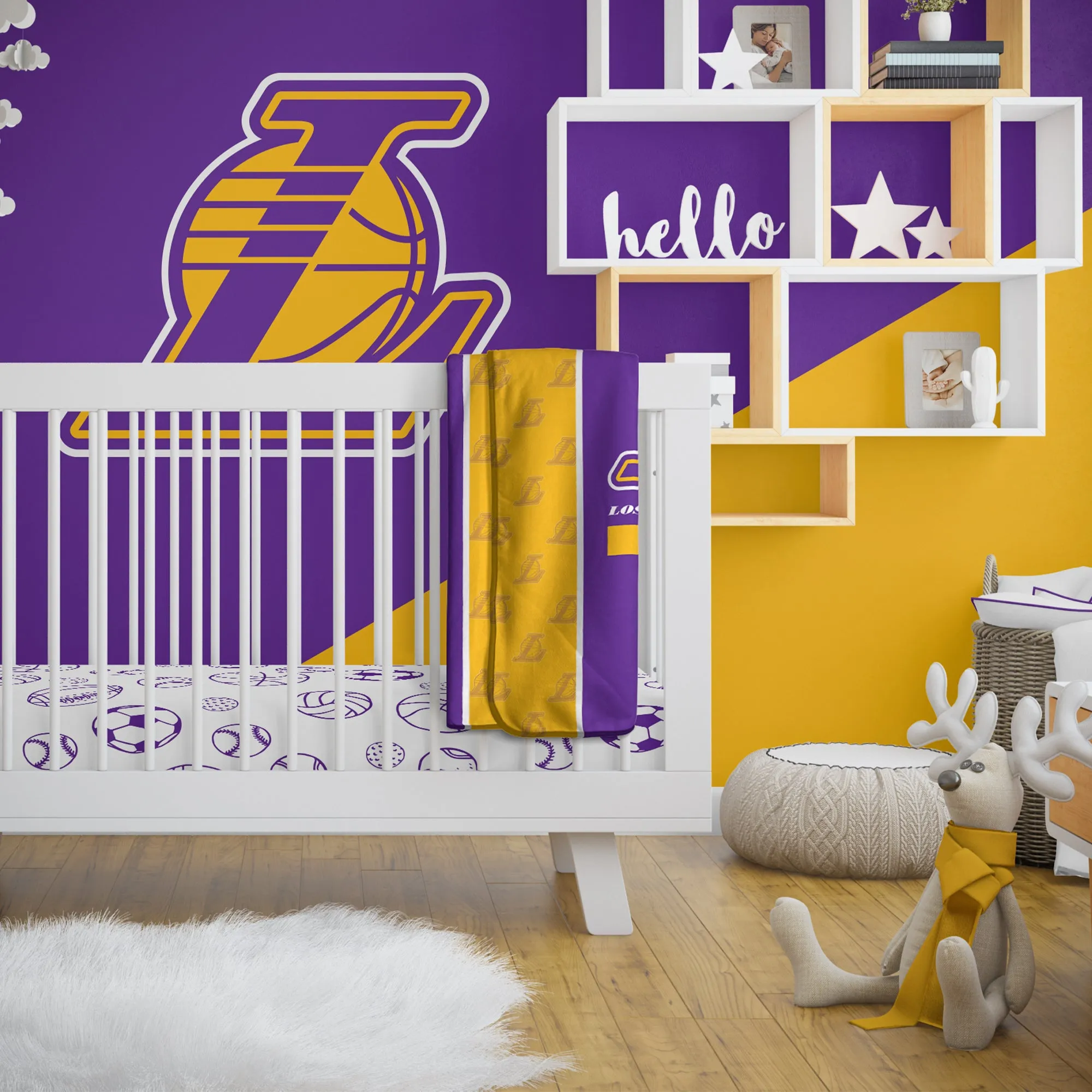 Personalized Los Angeles Lakers Icon Baby Pixel Fleece Blanket