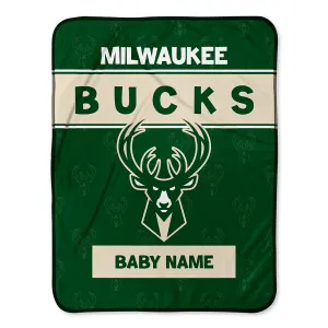 Personalized Milwaukee Bucks Emblem Baby Pixel Fleece Blanket