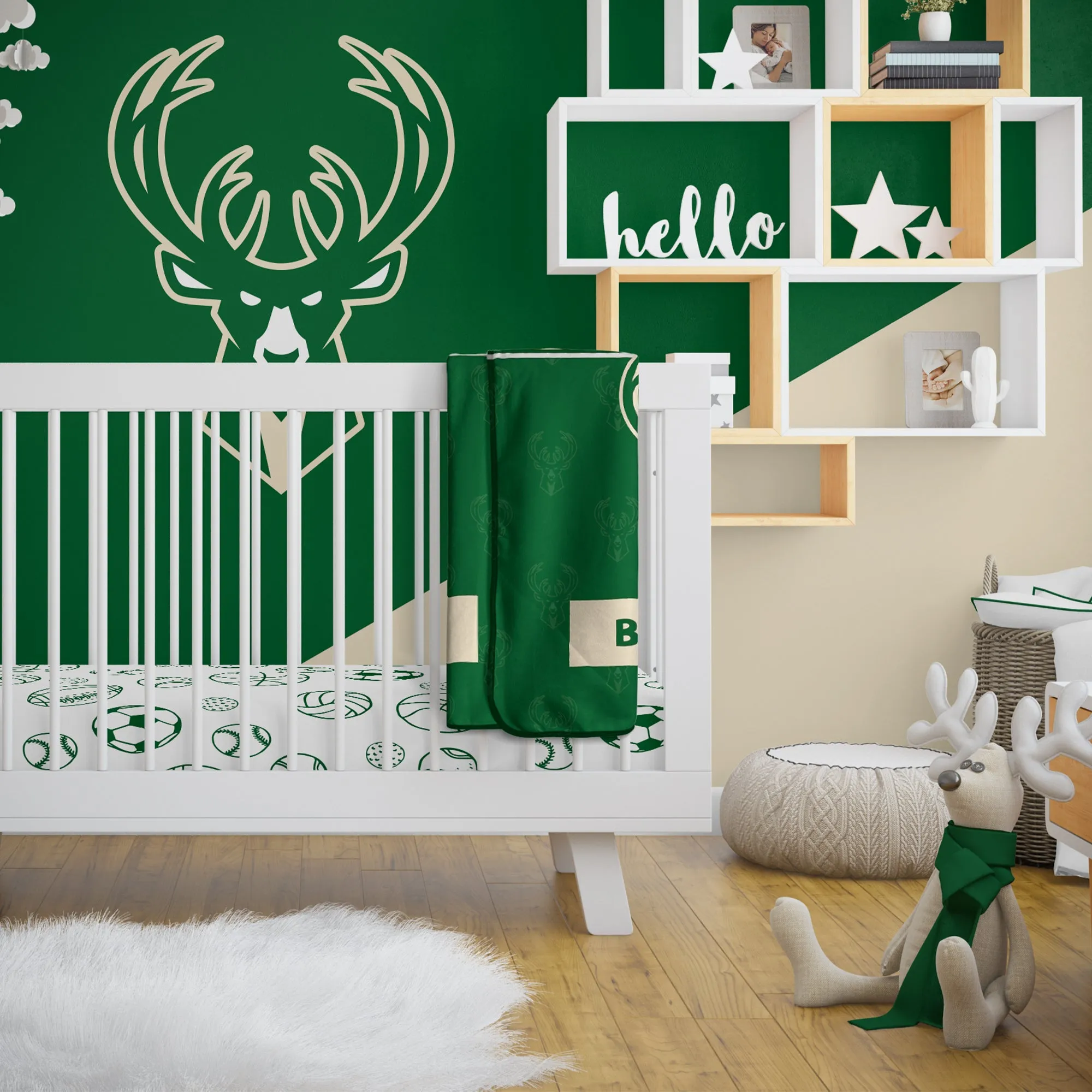 Personalized Milwaukee Bucks Emblem Baby Pixel Fleece Blanket