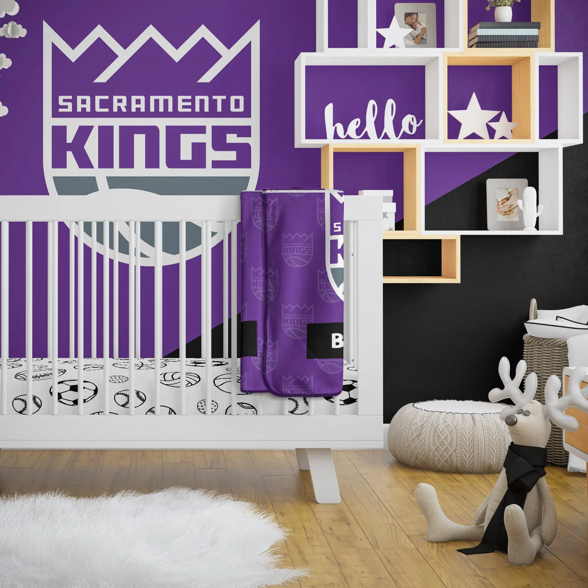 Personalized Sacramento Kings Emblem Baby Pixel Fleece Blanket