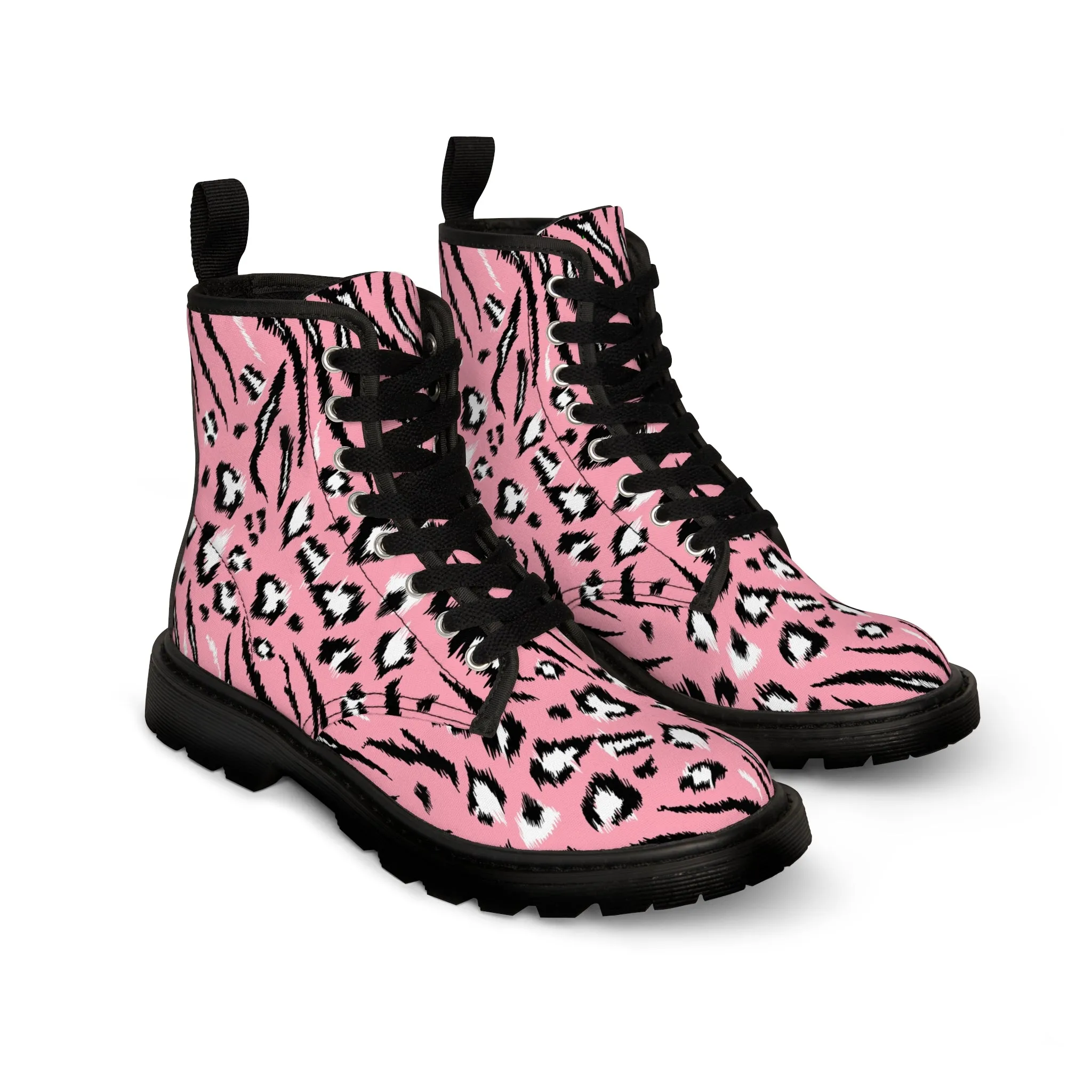 Pink tiger print Women's Canvas Boots