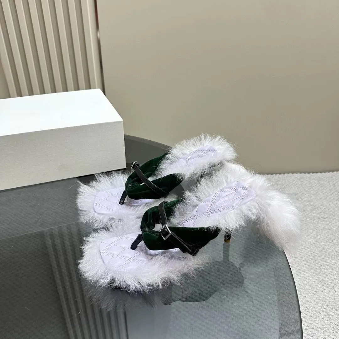 Pre Order:  Fur Edging High Heels Sandals