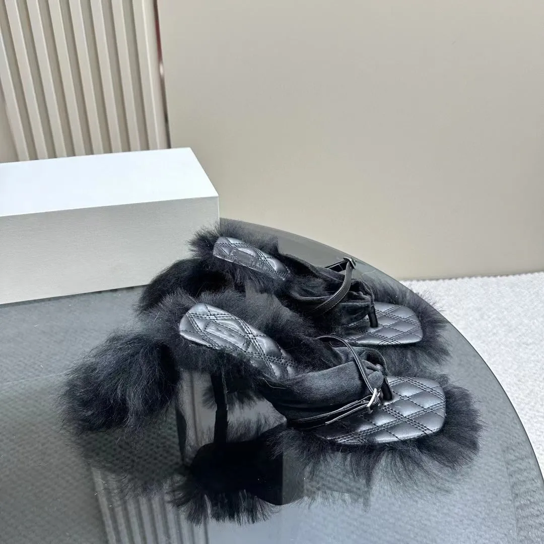 Pre Order:  Fur Edging High Heels Sandals