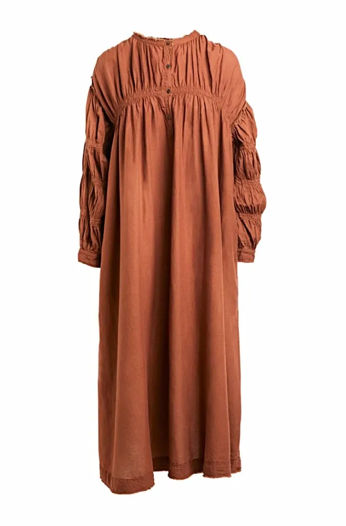 Rabens Saloner Monica Cotton Smock Dress in Brown