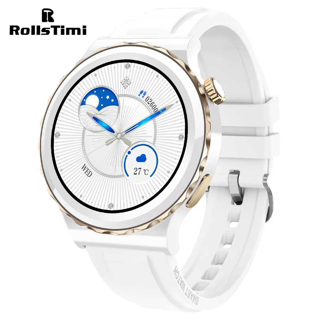 RollsTimi RT23 Women's Smartwatch with Ceramic Watchband Fitness Tracker Sports Luxury Smart Watches for Men Bluetooth Calls