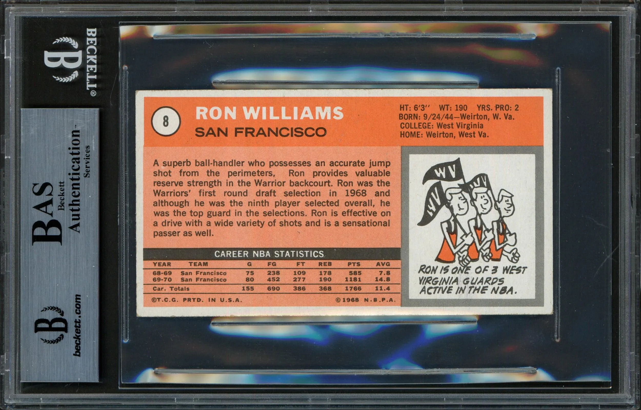 Ron Williams Autographed 1970-71 Topps Card #8 San Francisco Warriors "Best Wishes" Beckett BAS #12058893