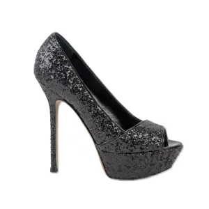 Sergio Rossi Black Sequin Peep Toe Platform Pumps