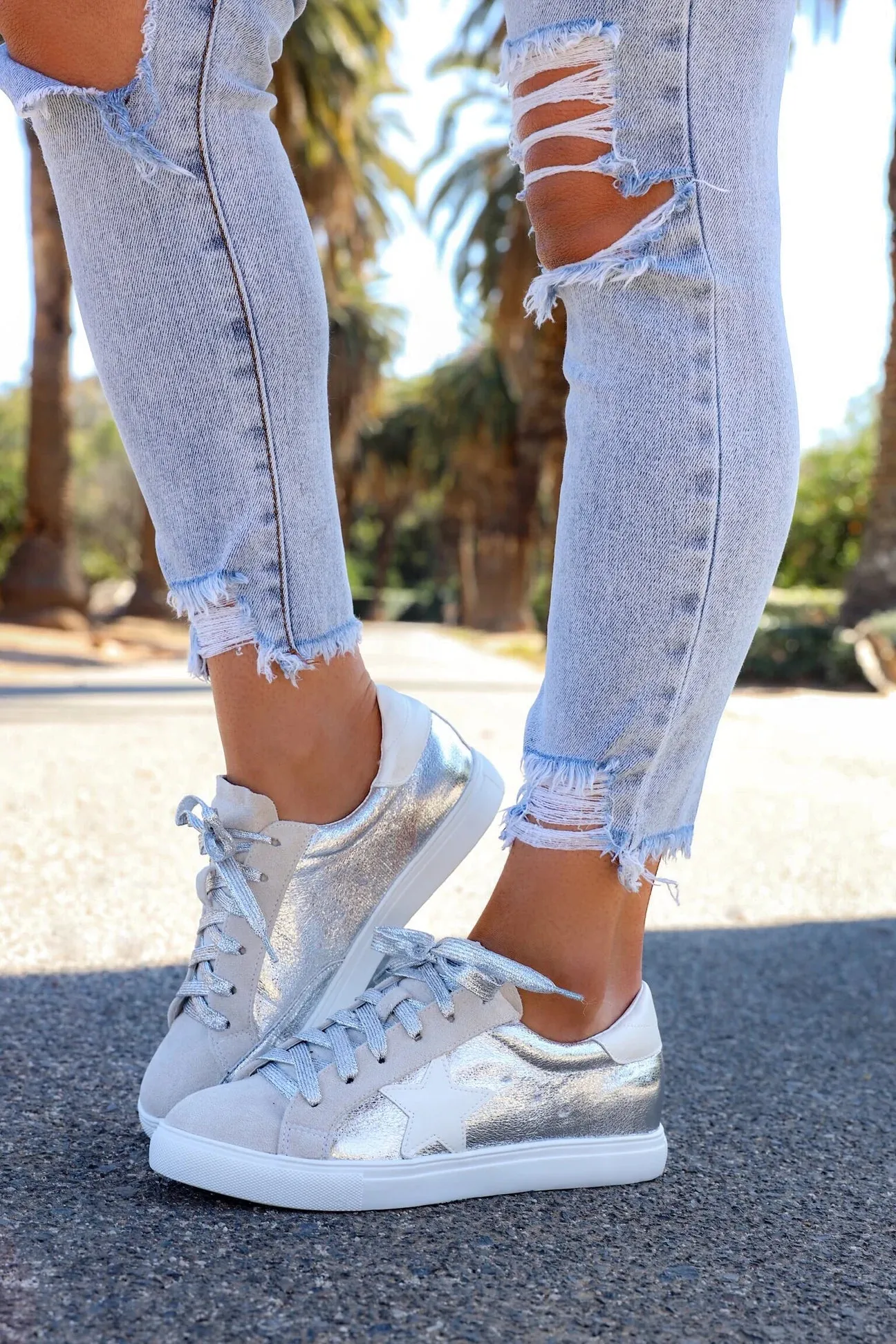 Silver Metallic Star Sneaker