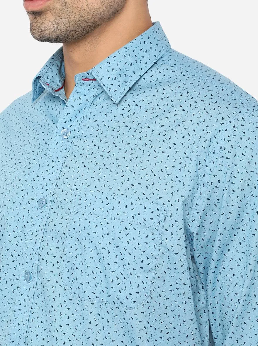 Sky Blue Printed Classic Fit Casual Shirt | Greenfibre