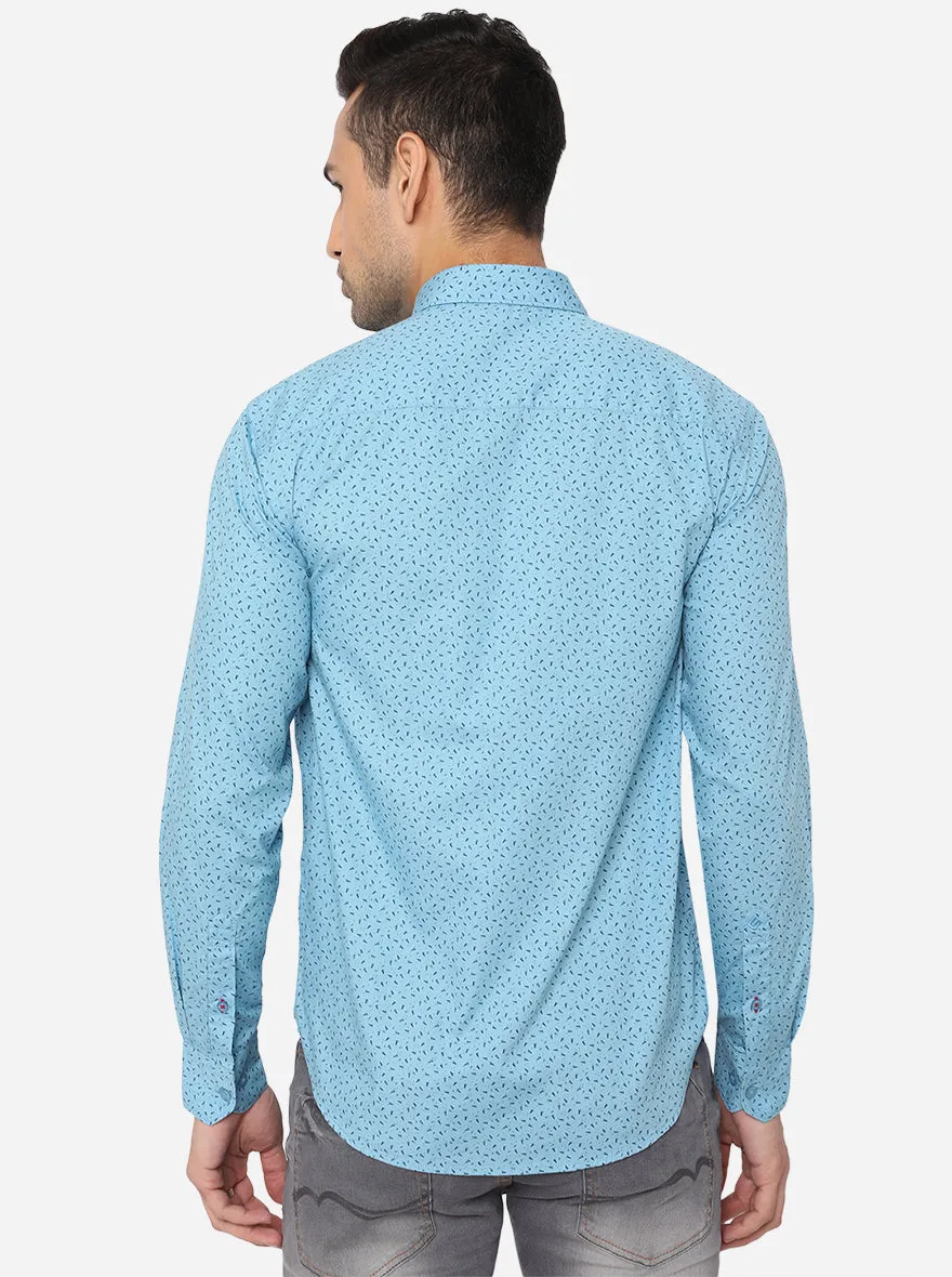 Sky Blue Printed Classic Fit Casual Shirt | Greenfibre