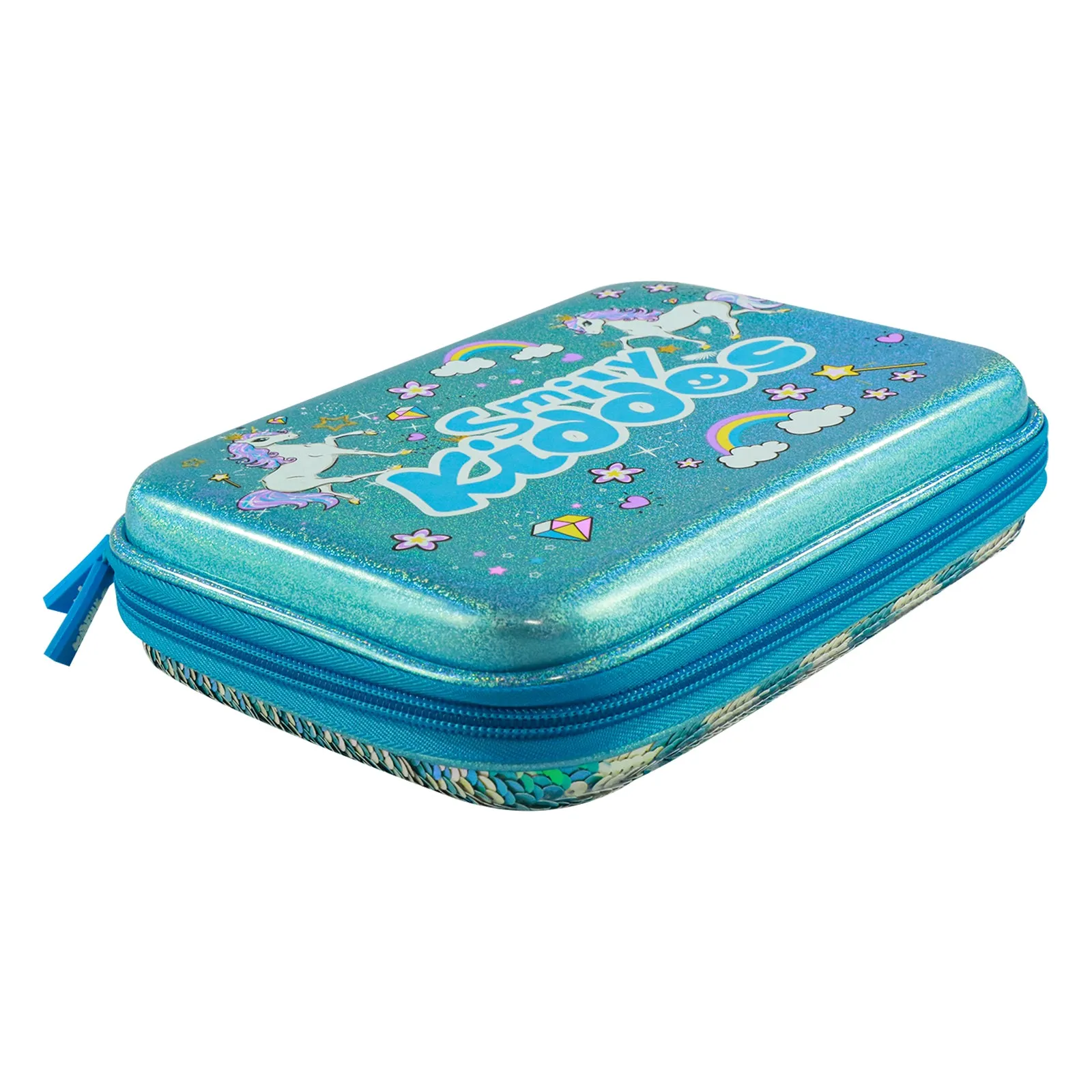 Smily kiddos Bling pencil case Rain Bow unicorn Light Blue