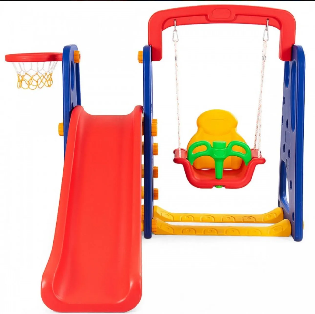 Super Fun 3-in-1 Very Colourful Children Playground Set | Slide | Climbing Stairs | Basketball Net | Swing