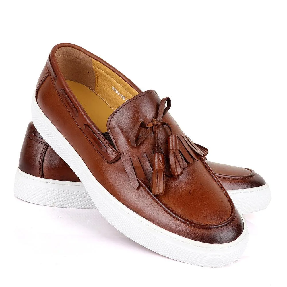 Terry Taylors Lashes Tassel Brown Leather Sneaker Shoe