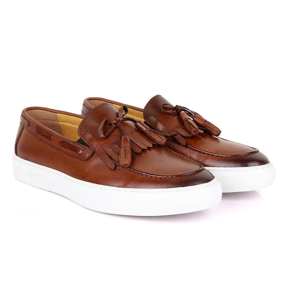 Terry Taylors Lashes Tassel Brown Leather Sneaker Shoe